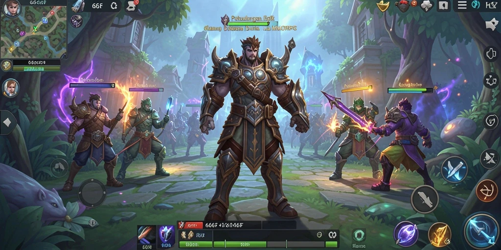 Screenshot dari gameplay 666F yang menampilkan pertempuran mendebarkan dalam MMORPG.