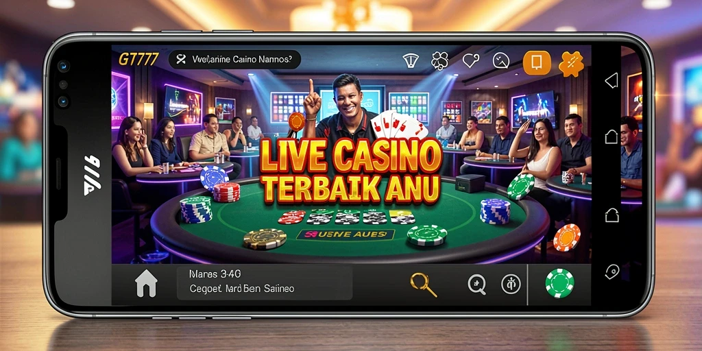 Screenshot GT777 menampilkan dealer langsung dan suasana kasino yang nyata.