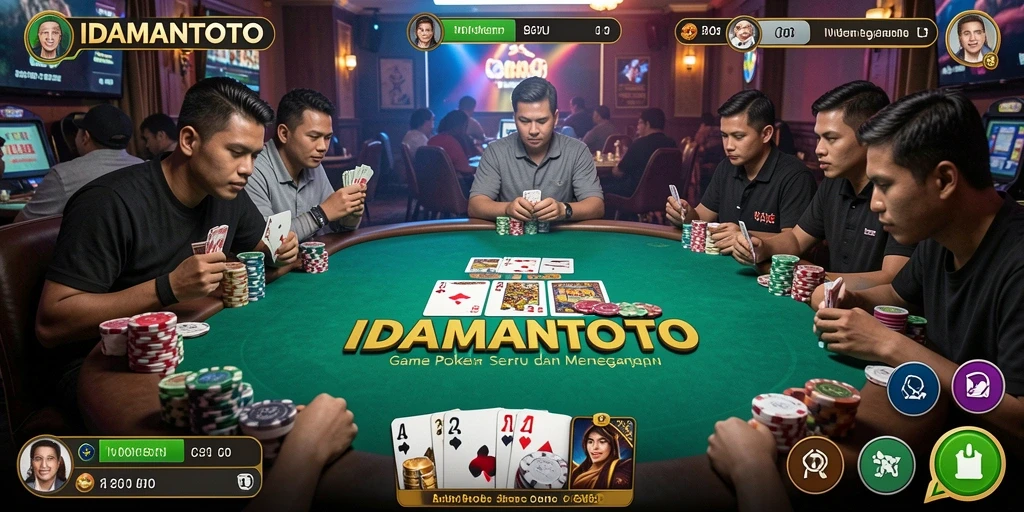 Tangkapan layar gameplay <strong>IDAMANTOTO</strong> yang menampilkan suasana permainan poker yang mendebarkan.