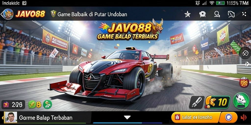Screenshot gameplay JAVO88 menampilkan balapan yang menegangkan.