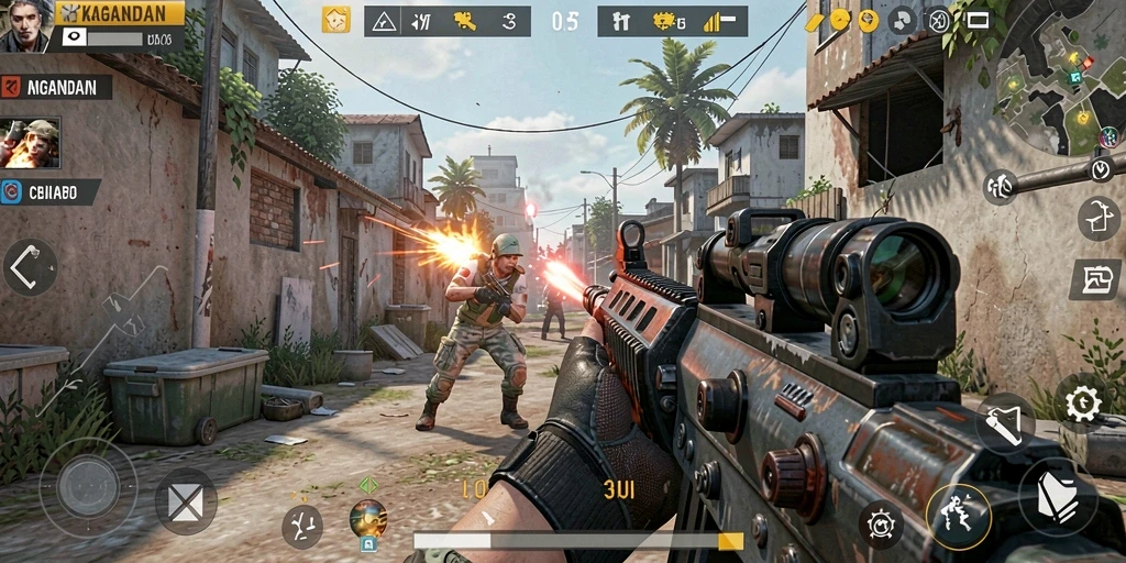 Tampilan dinamis dari gameplay KAGANDAN saat bertempur.