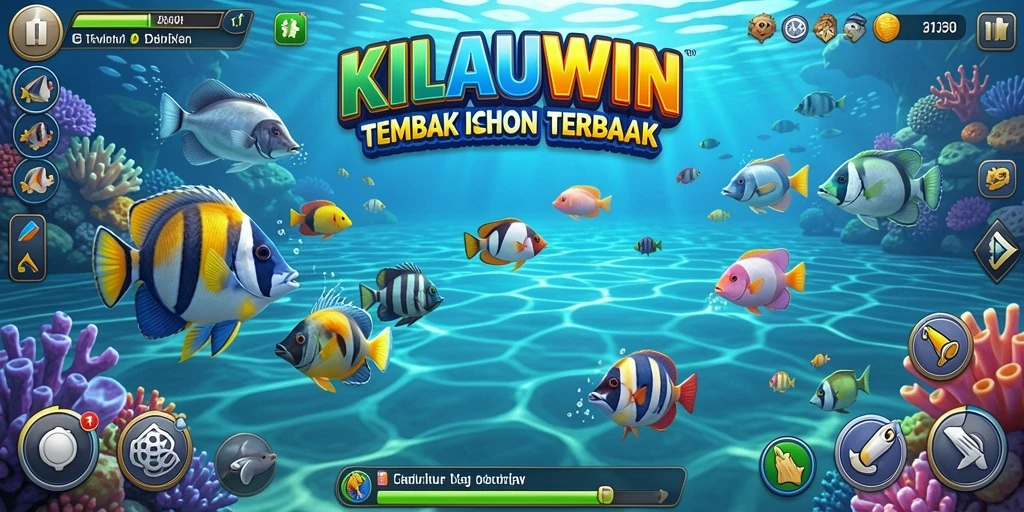 Screenshot gameplay KILAUWIN yang menunjukkan aksi menembak ikan.