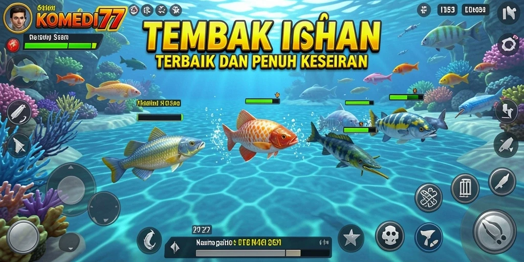 Screenshot gameplay KOMEDI77 menampilkan aksi seru Tembak Ikan.