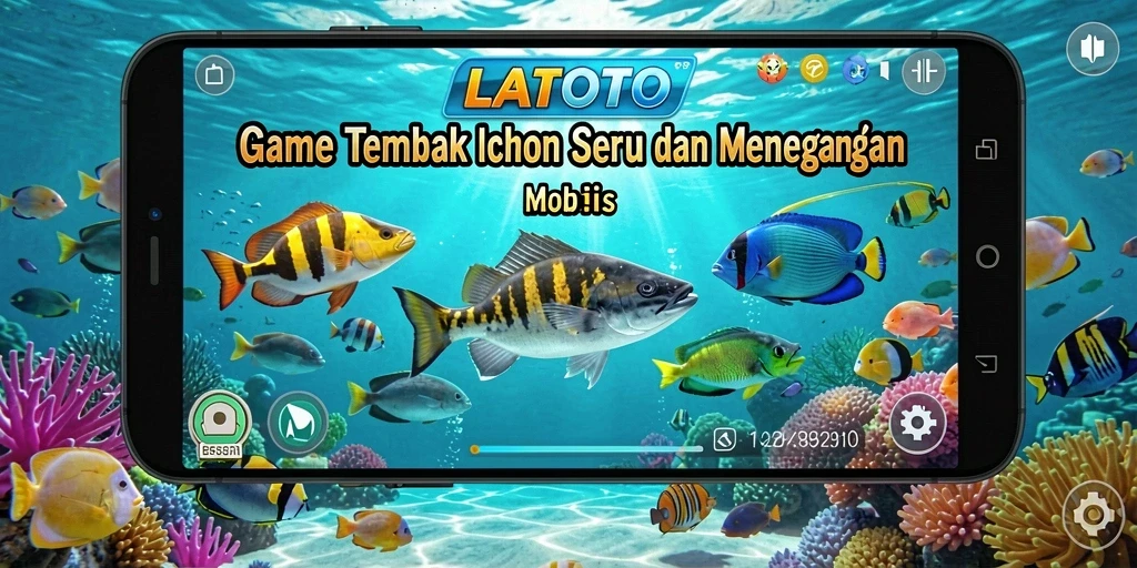 Screenshot LATOTO menampilkan gameplay seru dengan ikan berwarna-warni.