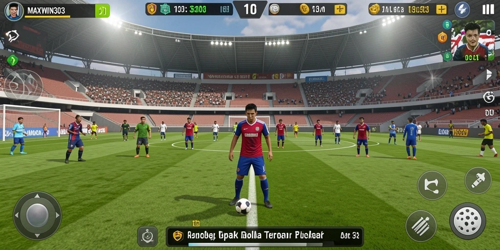 Screenshot gameplay dari MAXWIN303 yang mendebarkan dan penuh aksi sepak bola.