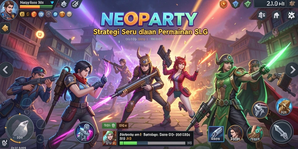 Screenshot gameplay NEOPARTY yang menampilkan pertempuran seru dan strategi.