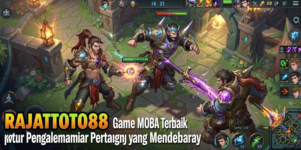 Screenshot gameplay RAJATOTO88 menampilkan pertarungan seru antar tim.