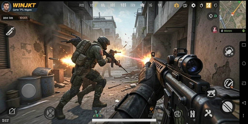 Tangkapan layar gameplay WINJKT yang penuh aksi TPS.